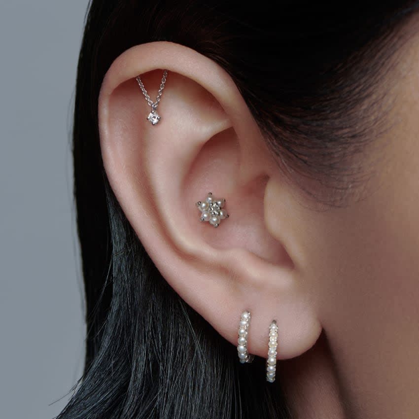 Pearl Eternity Hoop Earring Rose Gold 8mm