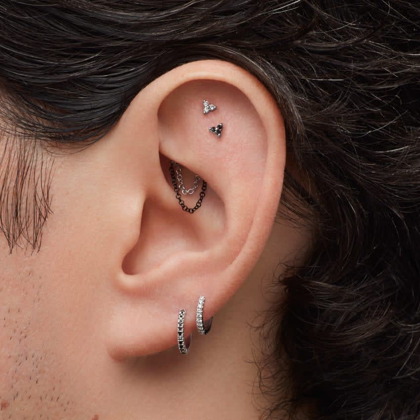 Diamond Trinity Threaded Stud Earring White Gold 3mm
