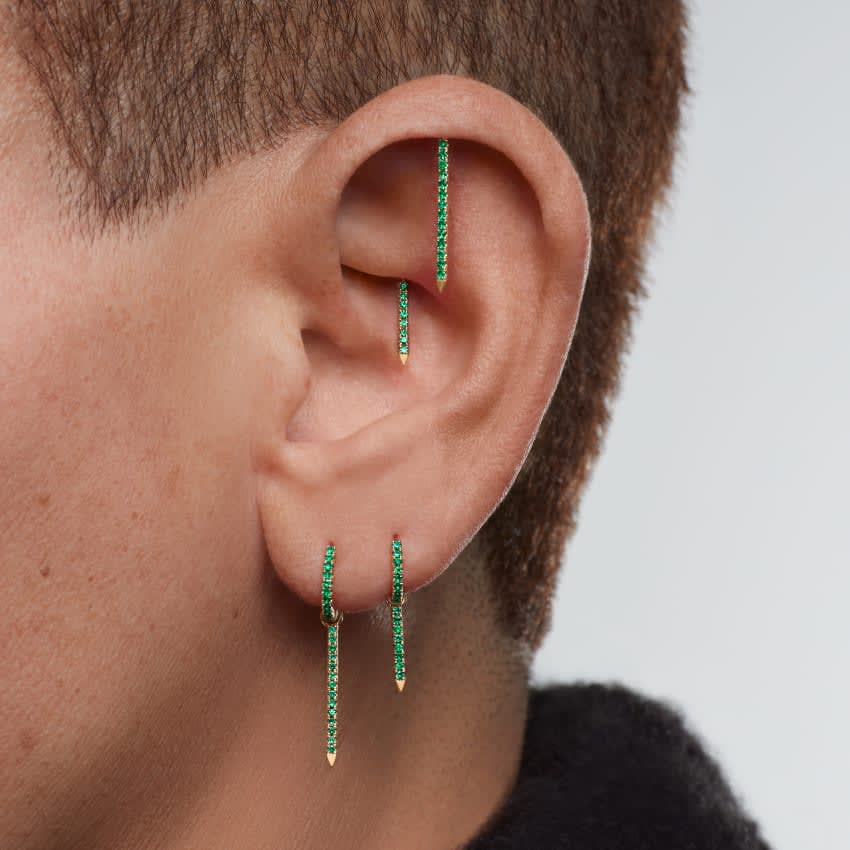Emerald Eternity Hoop Earring White Gold 8mm