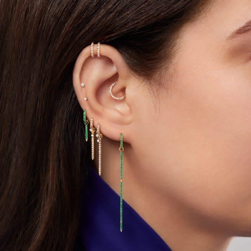 Emerald Eternity Hoop Earring White Gold 8mm