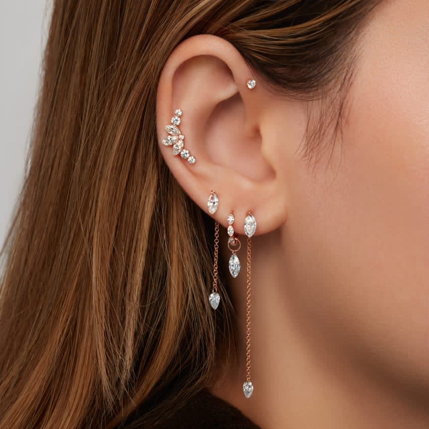 Invisible Set Diamond Marquise Eternity Hoop Earring White Gold 6.5mm