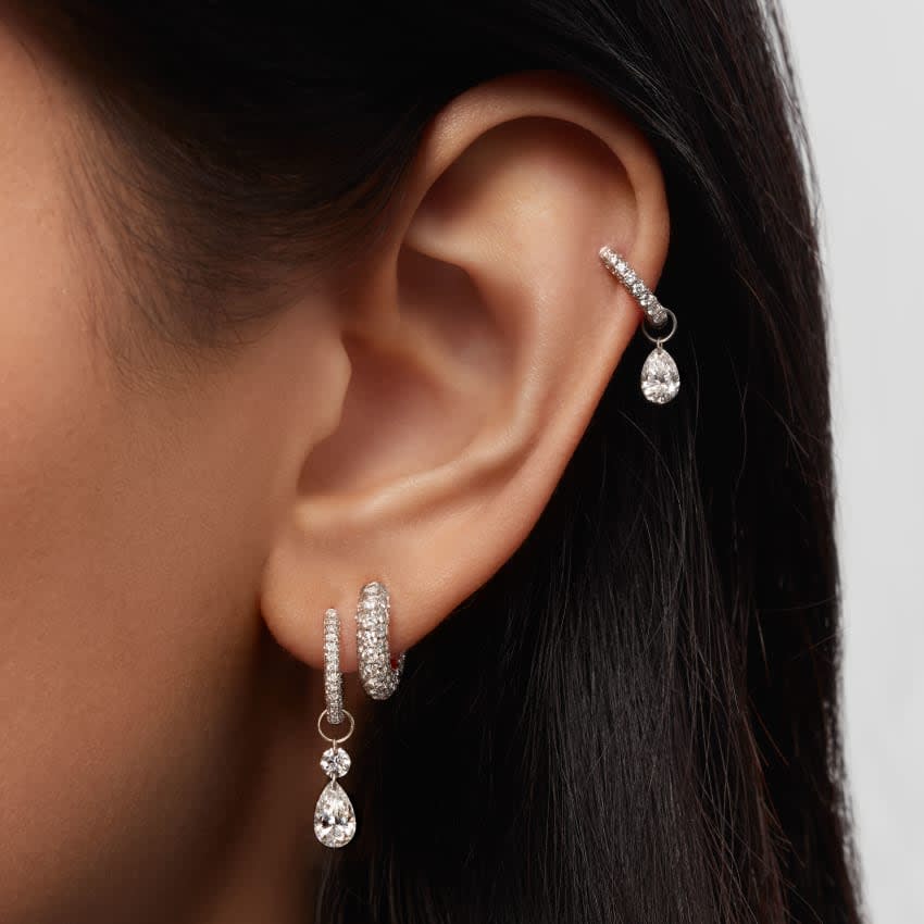Invisible Set Diamond Three Row Pavé Hoop Earring Rose Gold 8mm