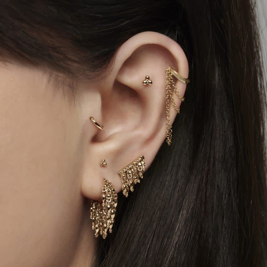 Gold Tassel Eternity Hoop Earring Yellow Gold 6.5mm