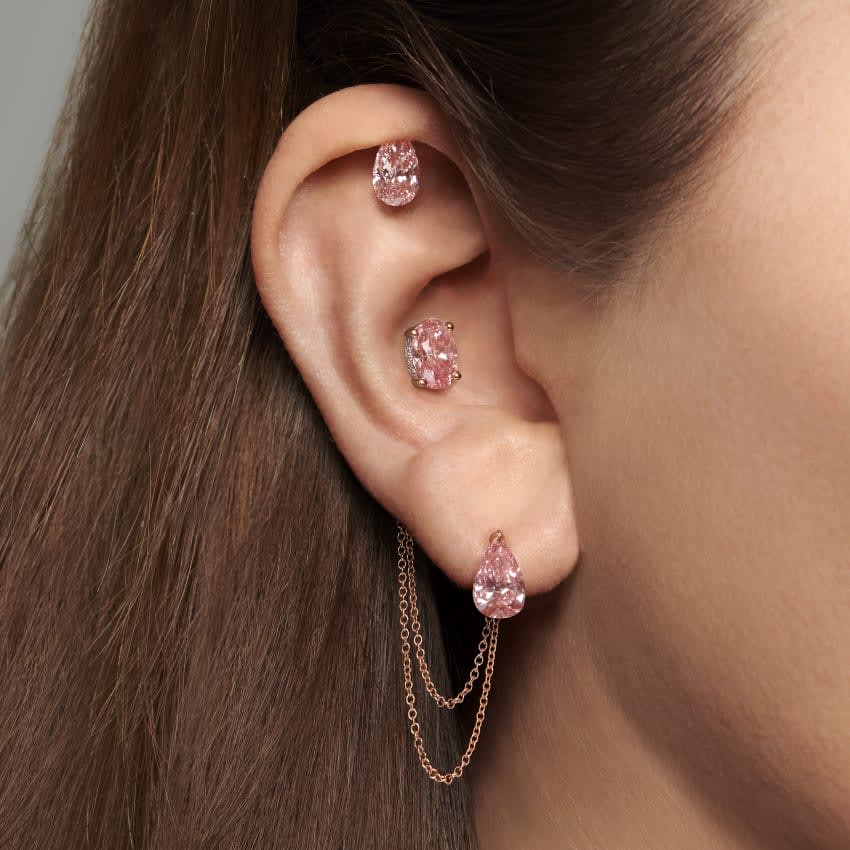 Engraved Pink Oval Diamond Stud Earring White Gold 1.04ct