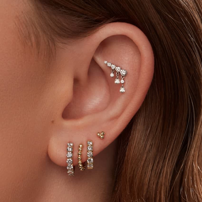 Ball Trinity Threaded Stud Earring Yellow Gold 3.5mm