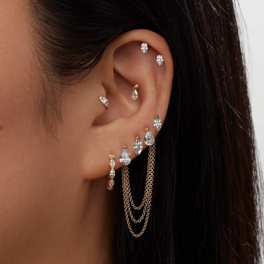 Invisible Set Diamond Marquise Eternity Hoop Earring Rose Gold 9.5mm