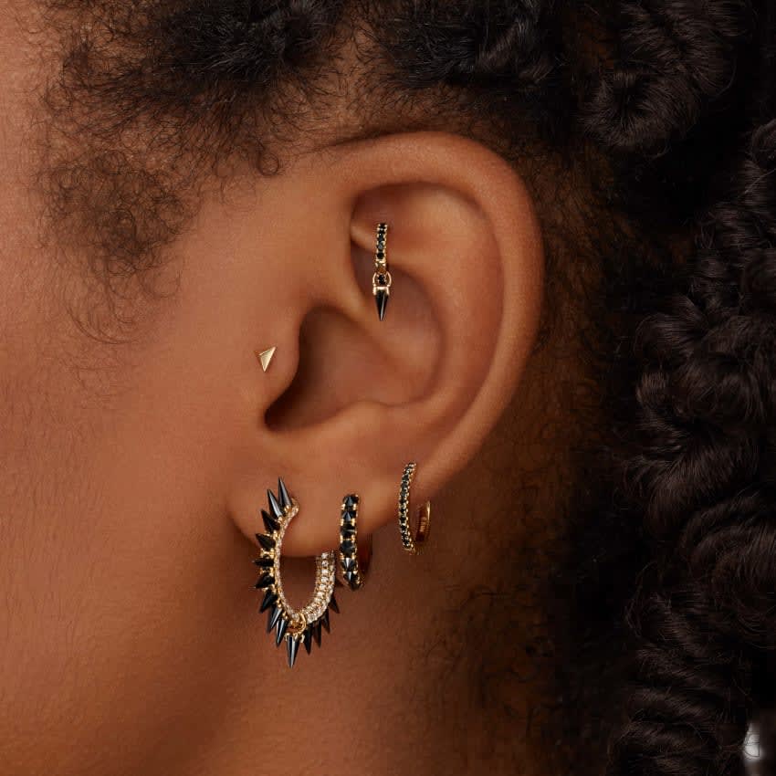 Black Diamond Eternity Hoop Earring White Gold 5mm