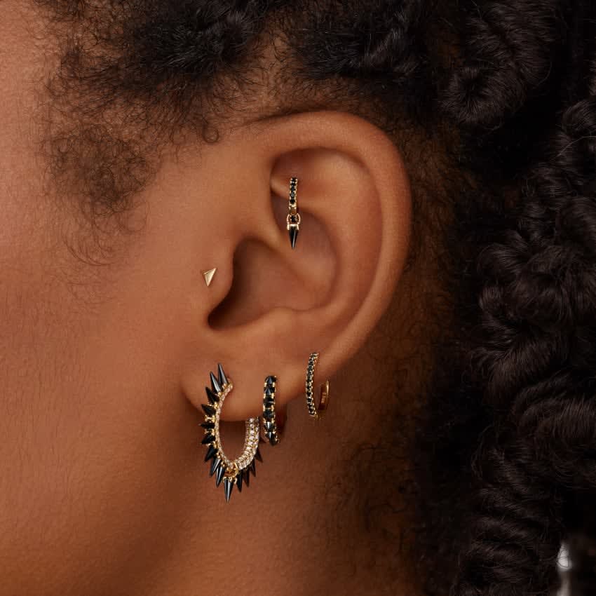 Black Diamond Eternity Hoop Earring White Gold 9.5mm