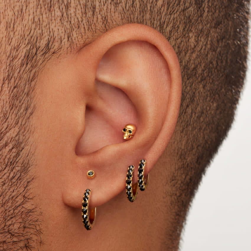 Scalloped Set Black Diamond Threaded Stud Earring White Gold 1.5mm