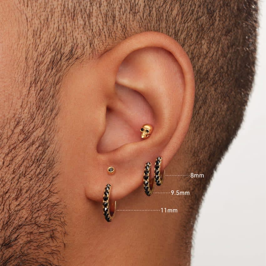 Reverse Set Black Diamond Eternity Hoop Earring White Gold 9.5mm