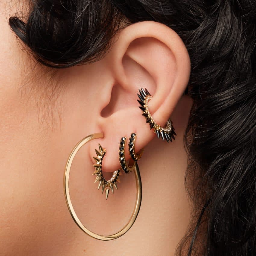 Reverse Set Black Diamond Eternity Hoop Earring Rose Gold 9.5mm