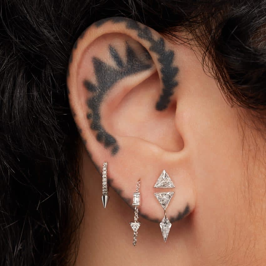 Single Short Spike Diamond Eternity Hoop Earring White Gold 8mm
