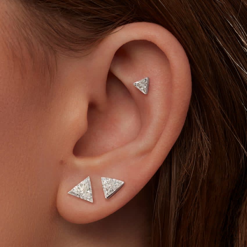 Invisible Set Triangle Diamond Threaded Stud Earring White Gold 5mm