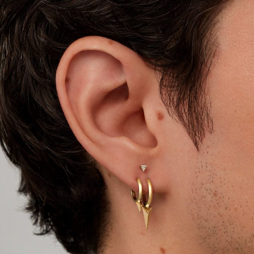 Faceted Single Long Spike Hoop Earring White Gold 9.5mm