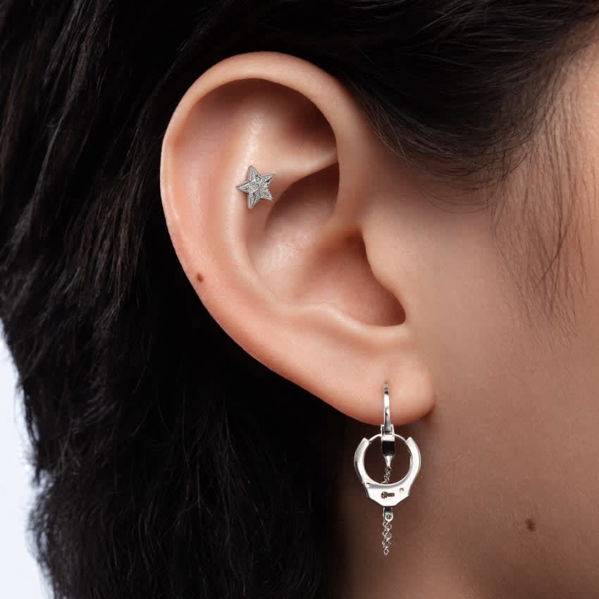 Handcuff Hoop Earring with Medium Chain Rose Gold 8mm MARIA TASH