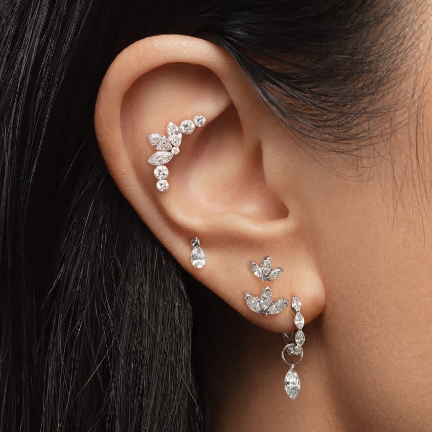Diamond Engraved Lotus Threaded Stud Earring Rose Gold 4mm