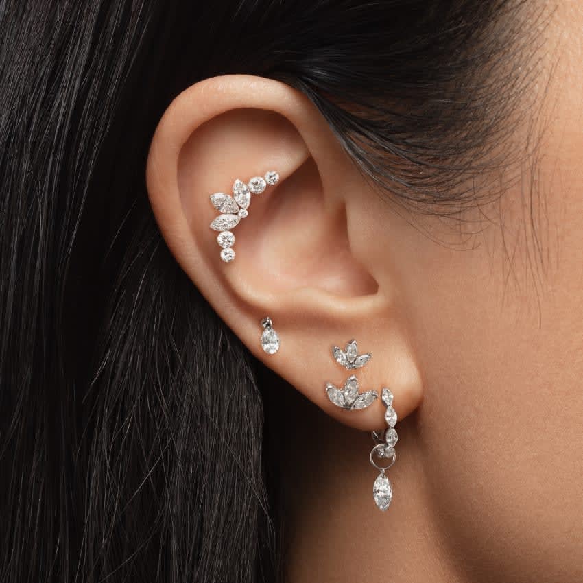 Invisible Set Diamond Marquise Eternity Hoop Earring Rose Gold 8mm