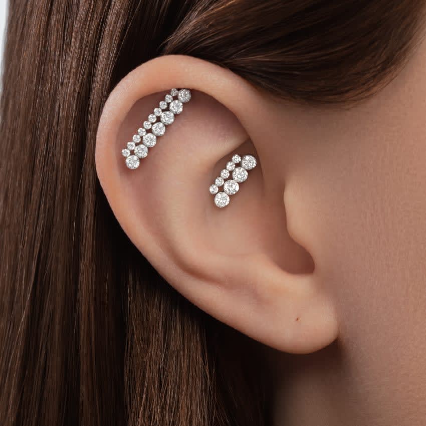 Invisible Set Diamond Apsara Bar Threaded Stud Earring Rose Gold 18mm