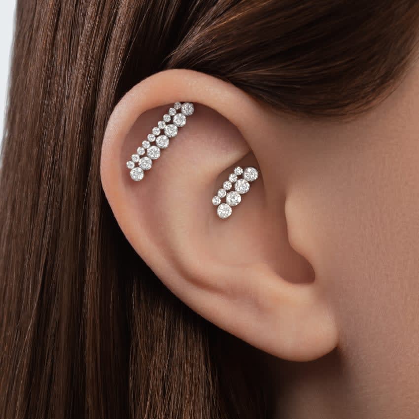 Invisible Set Diamond Apsara Bar Threaded Stud Earring White Gold 18mm