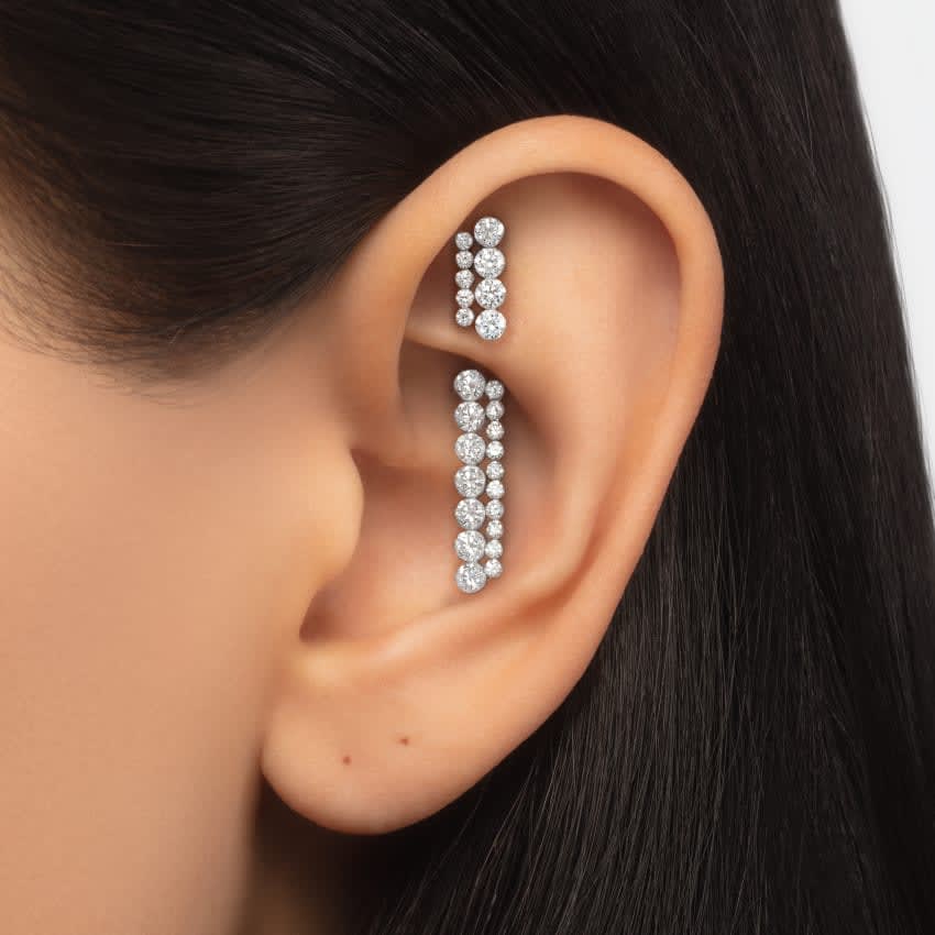 Invisible Set Diamond Apsara Bar Threaded Stud Earring Rose Gold 18mm