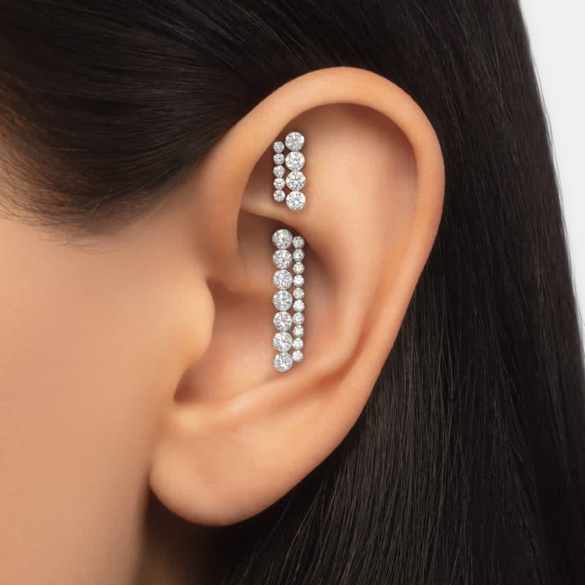 Invisible Set Diamond Apsara Bar Threaded Stud Earring White Gold 18mm