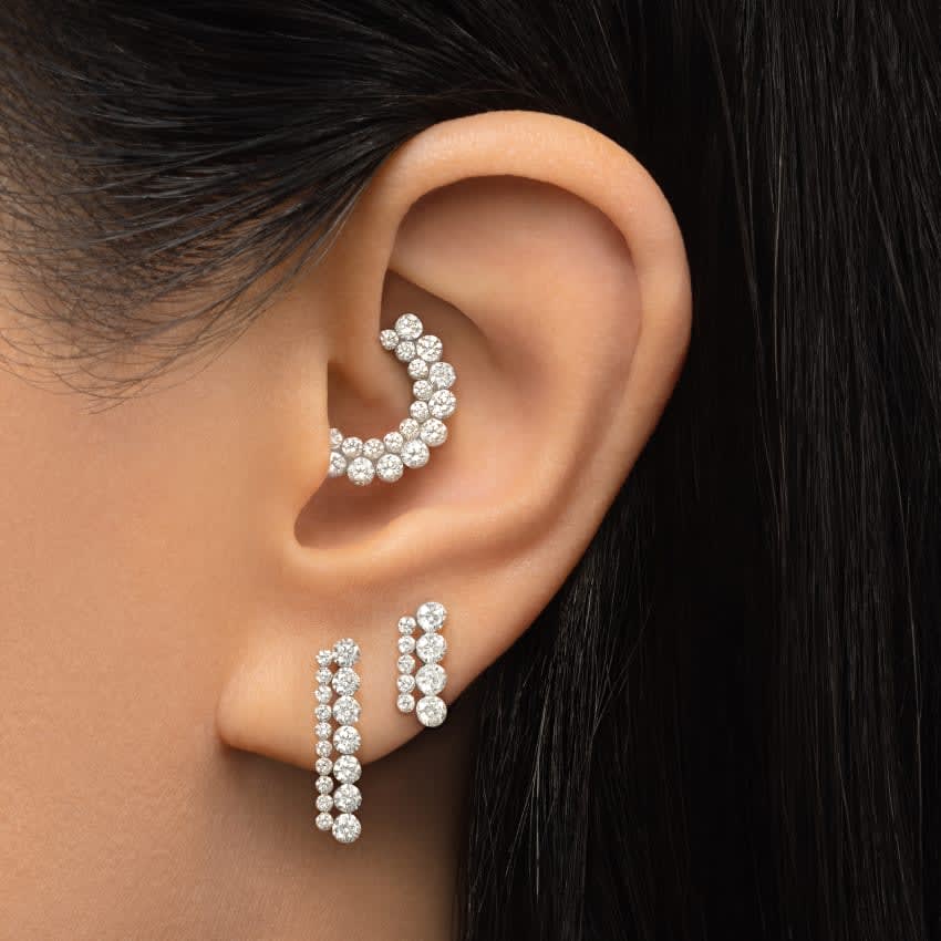 Invisible Set Diamond Apsara Bar Stud Earring White Gold 18mm Left
