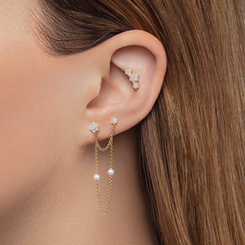 Diamond Flower Threaded Stud Earring White Gold 3mm