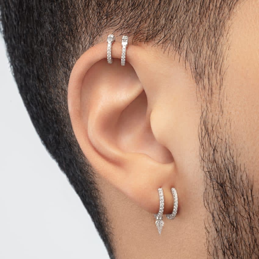 Silhouette Diamond Short Spike Eternity Hoop Earring Yellow Gold 8mm