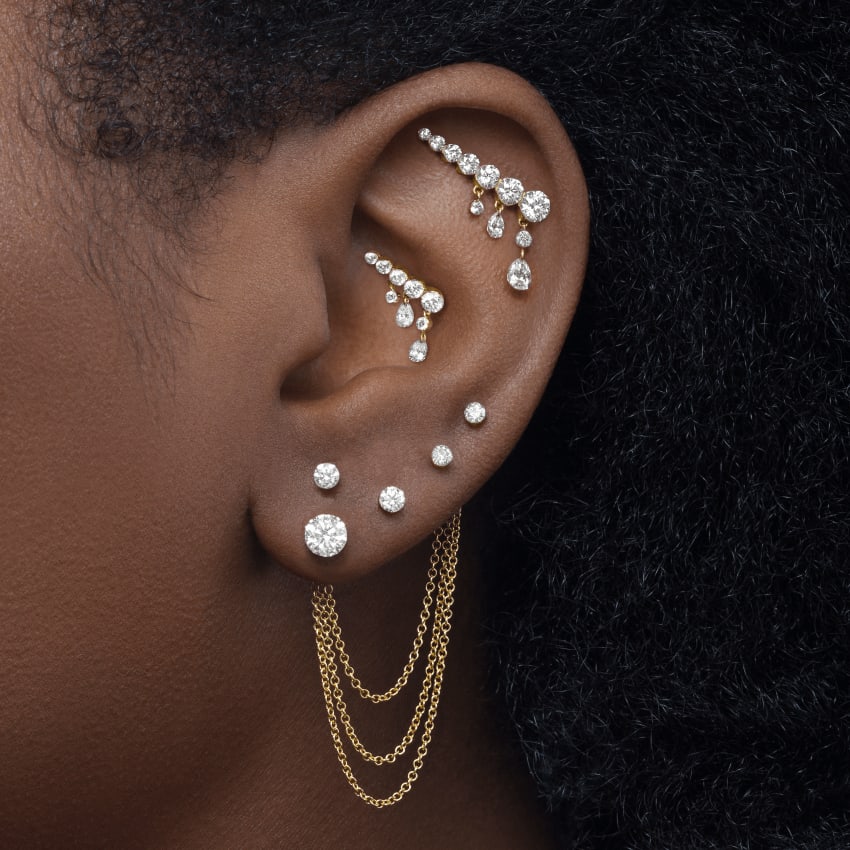 Invisible Diamond Threaded Stud Earring with Diamond Back White Gold 5mm