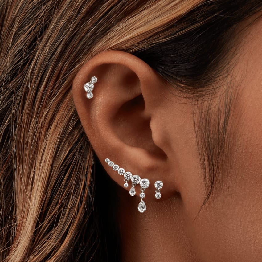Invisible Set Diamond Dangle Threaded Stud Earring White Gold 3mm / 2mm