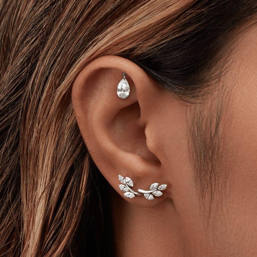 Diamond Vine Threaded Stud Earring Yellow Gold 10.5mm Right