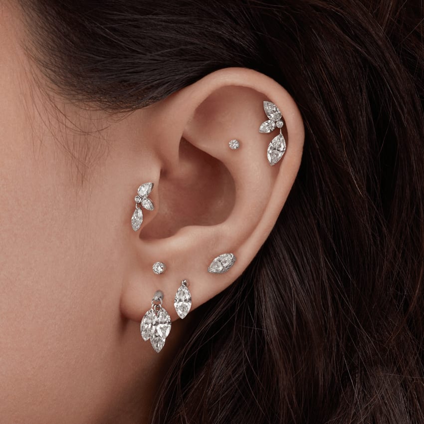 Marquise Pear Diamond Echo Threaded Stud Earring White Gold 10.5mm A Direction
