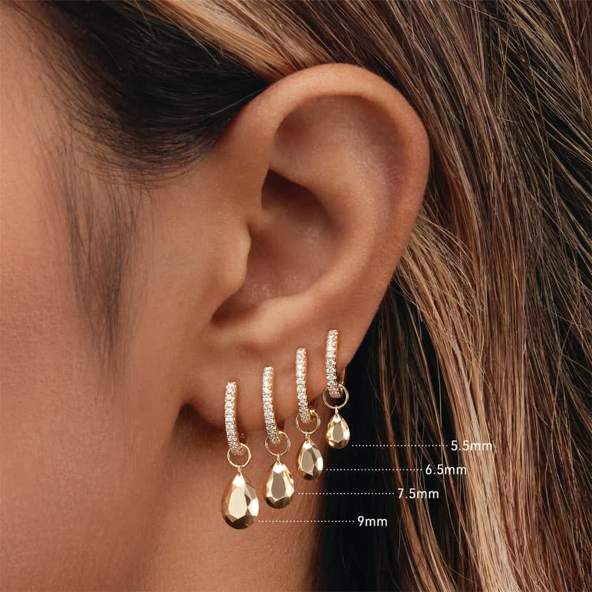 Faceted Gold Pear Charm Yellow Gold 6.5mm