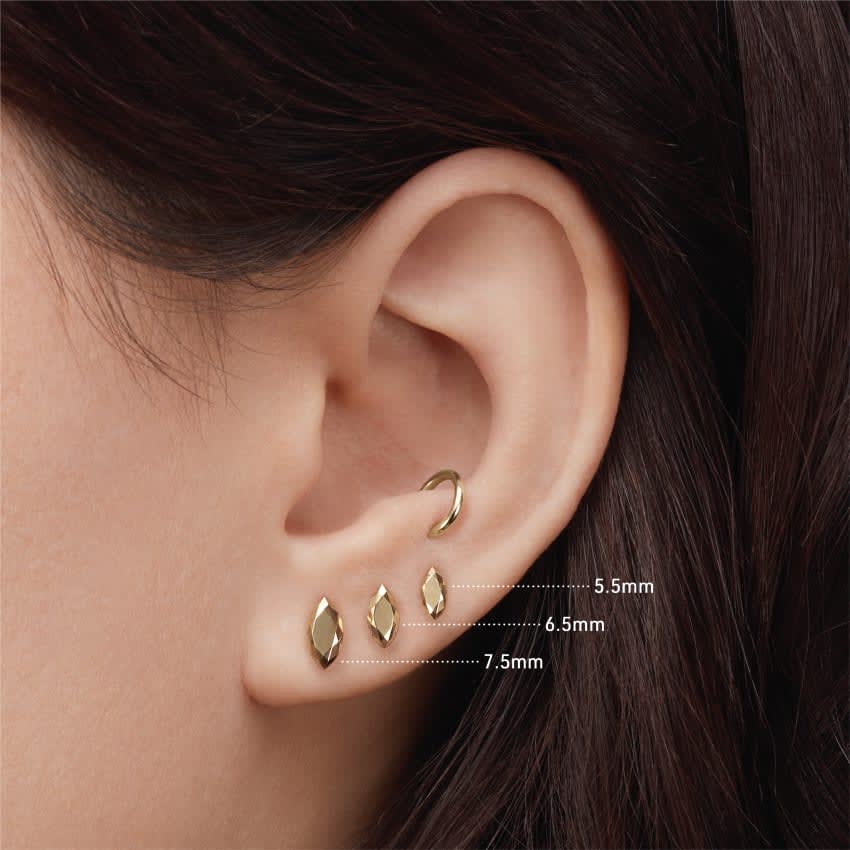 Faceted Gold Marquise Threaded Stud Earring Rose Gold 5.5mm