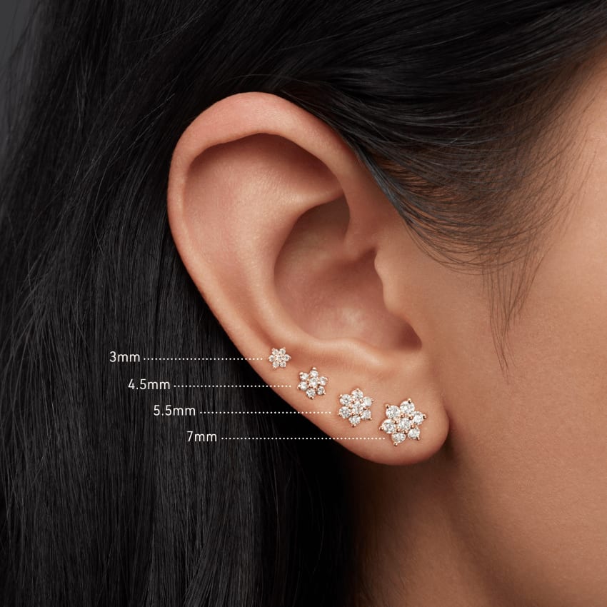 Diamond Flower Threaded Stud Earring Rose Gold 3mm