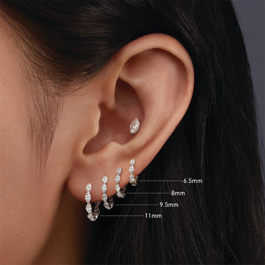 Invisible Set Diamond Marquise Eternity Hoop Earring Rose Gold 9.5mm