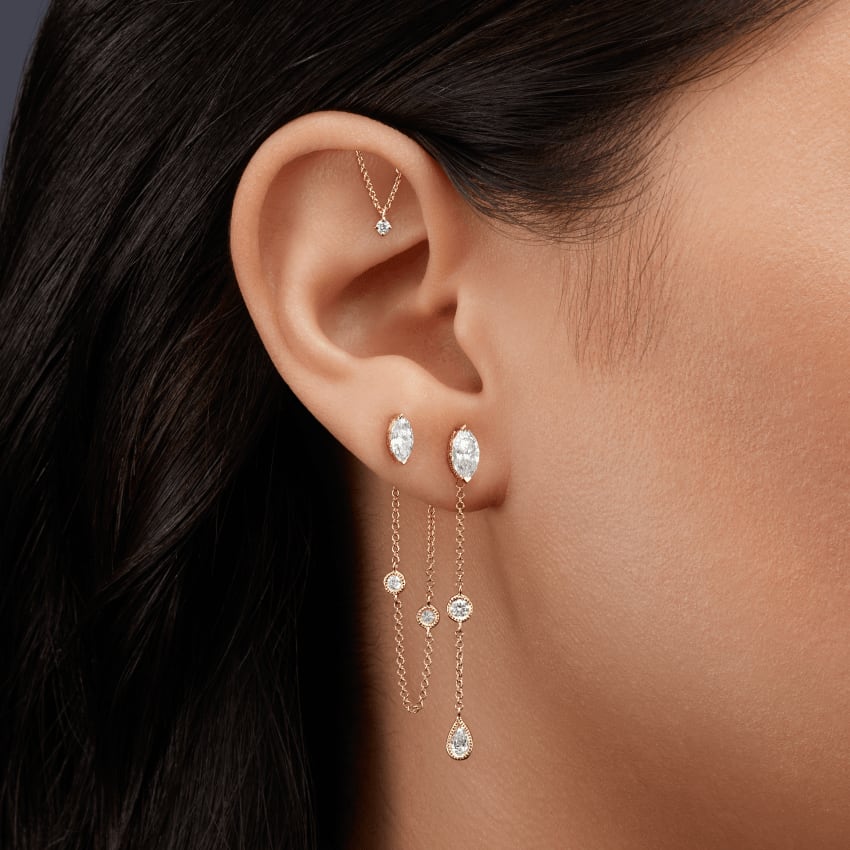 Prong Set Diamond Drape Threaded Stud Earring MARIA TASH