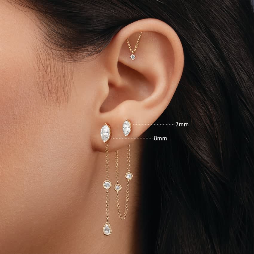 Marquise Diamond Threaded Stud Earring White Gold 7mm