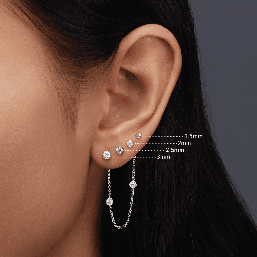 Scalloped Set Diamond Threaded Stud Earring White Gold 2mm