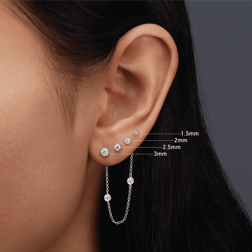 Scalloped Set Diamond Stud Earring Rose Gold 2mm