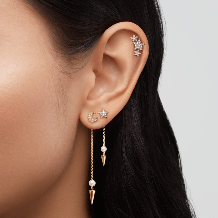 Diamond Moon Stud Earring White Gold 4.5mm