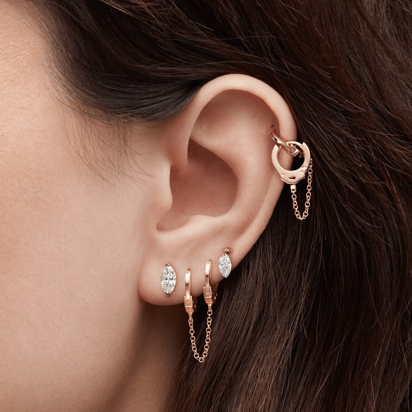 Handcuff Hoop Earring with Medium Chain Yellow Gold 6.5mm MARIA TASH