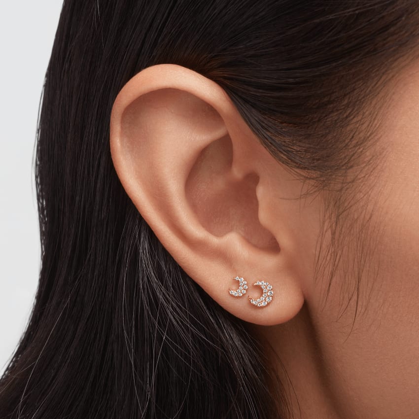 Diamond Moon Threaded Stud Earring Yellow Gold 5.5mm