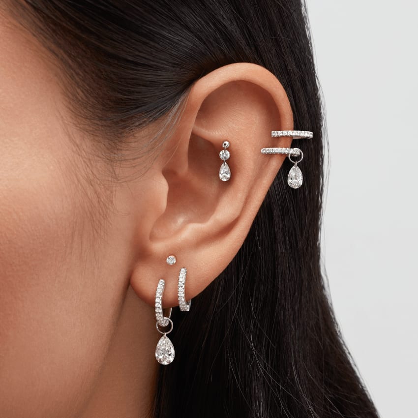 Invisible Set Diamond Threaded Stud Earring White Gold 2mm