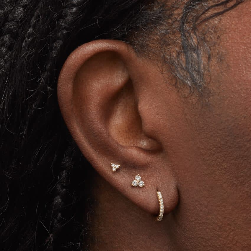 Diamond Trinity Threaded Stud Earring Rose Gold 3mm
