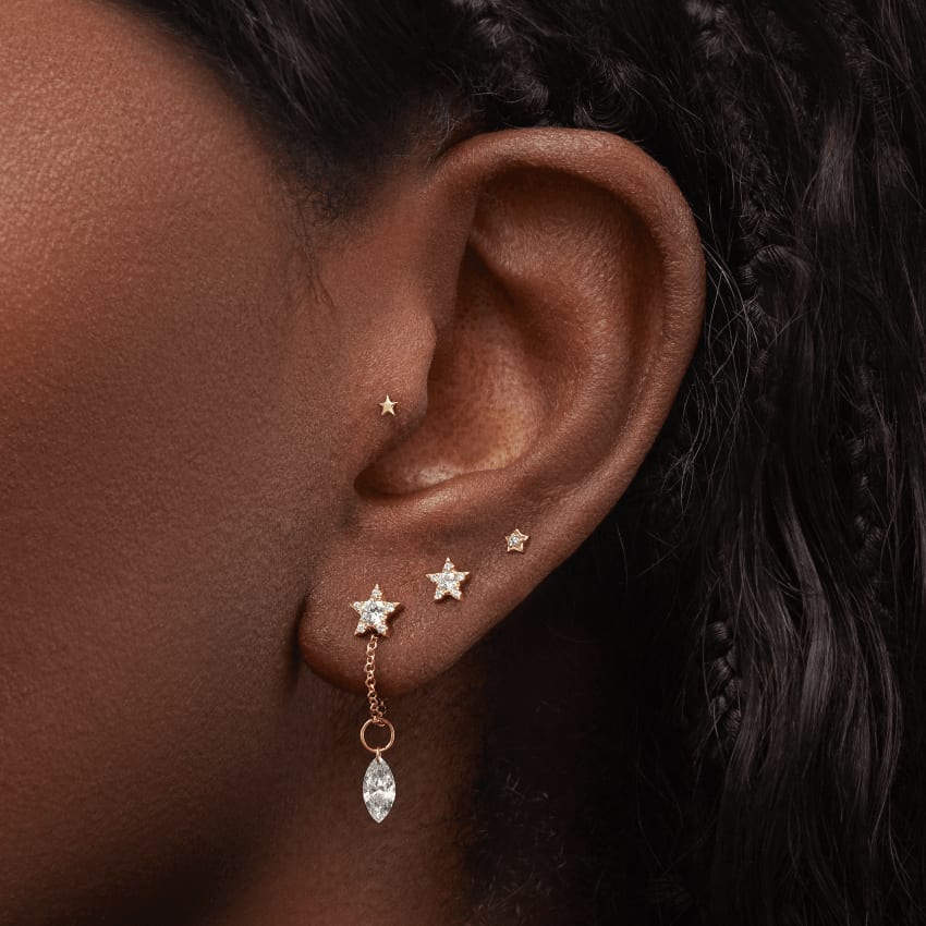 Diamond Solitaire Star Threaded Stud Earring Yellow Gold 3mm