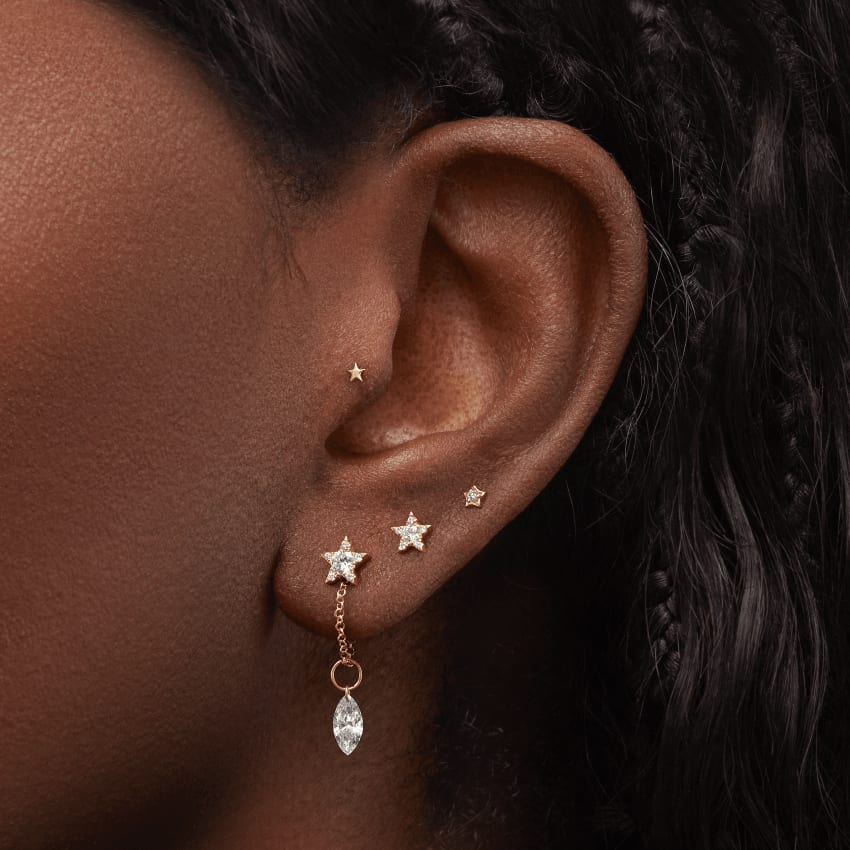 Diamond Solitaire Star Stud Earring White Gold 3mm