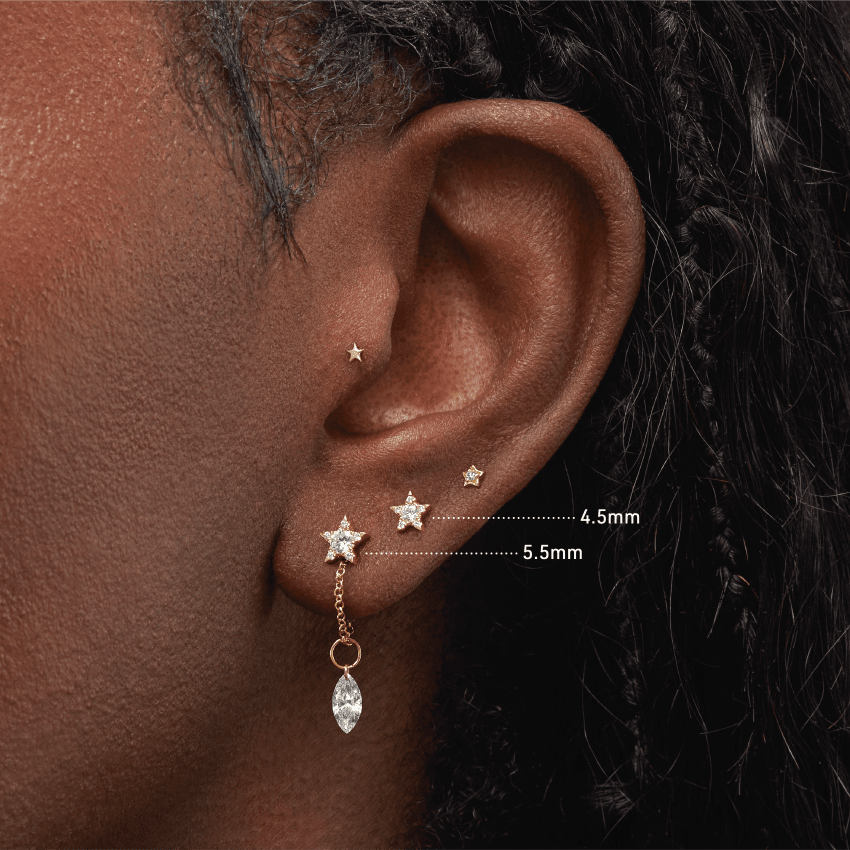 Diamond Star Threaded Stud Earring Yellow Gold 4.5mm MARIA TASH