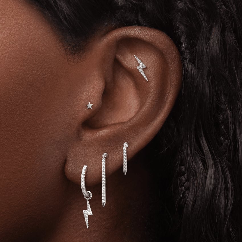 Diamond Lightning Bolt Threaded Stud Earring Rose Gold 11mm