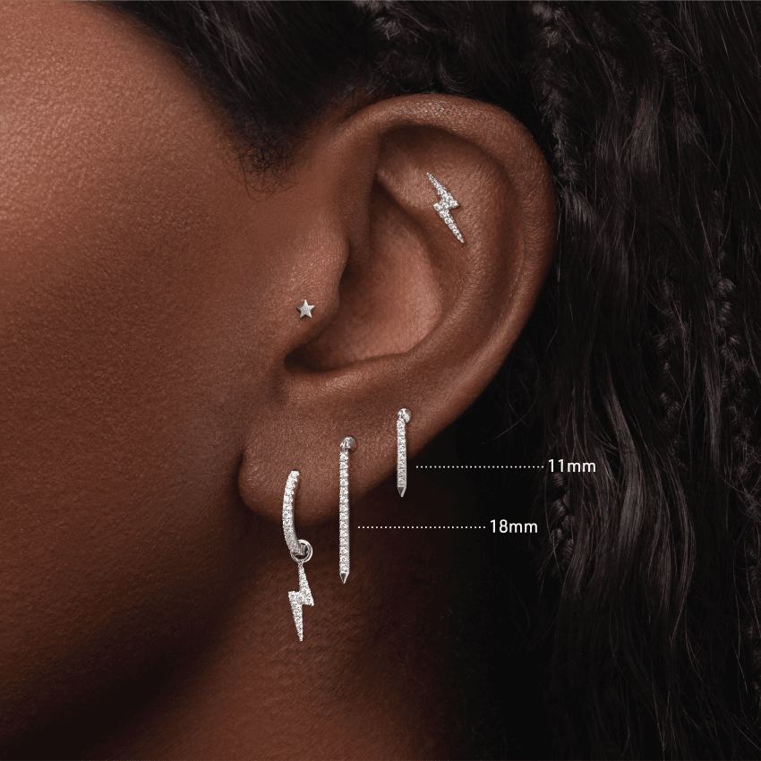Diamond Eternity Bar Charm Stud Earring Rose Gold 11mm